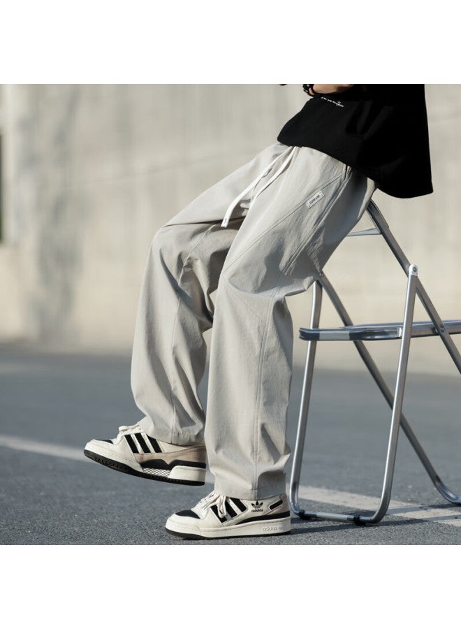 Poum Men's Summer Loose Fit Outdoor Pants Ice Silk Straight-leg Sports Breathable Quick-drying Pants 6632 Khaki 2XL - Image 3
