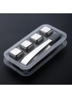 RANK Set of 4 Stainless Steel Ice Cubes for Cold Drinks Tweezer and Tray With Cover  - Image 1