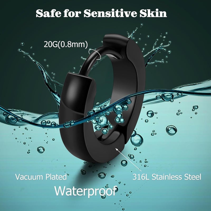 Jstyle Hypoallergenic Small Hoop Earrings for Men Women 316L Surgical Stainless Steel Gold/Silver/Black Hoop Earrings for Sensitive Ears Mens Hoop Huggie Earrings Ear Piercing Jewelry Set 12/16/20mm - Image 2