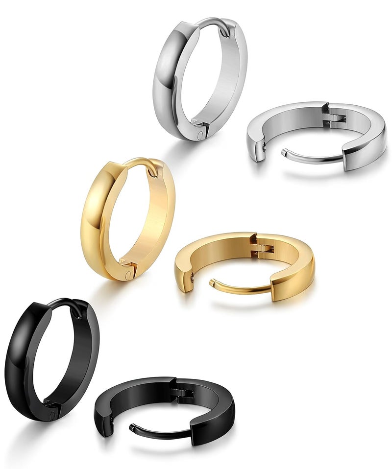 Jstyle Hypoallergenic Small Hoop Earrings for Men Women 316L Surgical Stainless Steel Gold/Silver/Black Hoop Earrings for Sensitive Ears Mens Hoop Huggie Earrings Ear Piercing Jewelry Set 12/16/20mm - Image 1