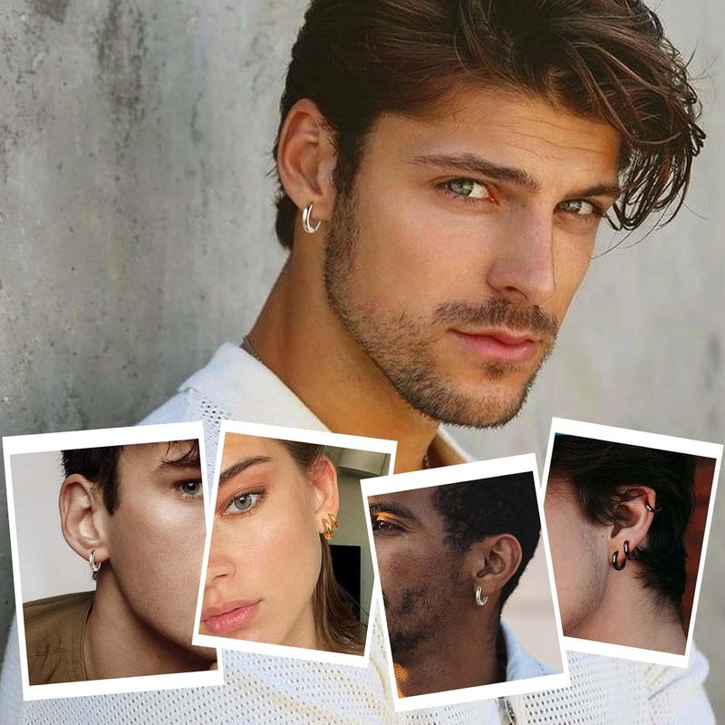 Jstyle Hypoallergenic Small Hoop Earrings for Men Women 316L Surgical Stainless Steel Gold/Silver/Black Hoop Earrings for Sensitive Ears Mens Hoop Huggie Earrings Ear Piercing Jewelry Set 12/16/20mm - Image 4