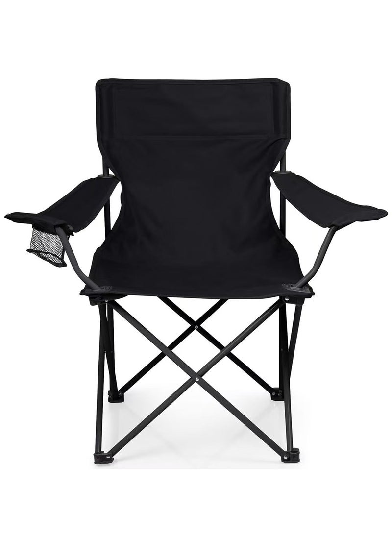 EXCLIFE Folding Camping Chair with Armrests and Cup Holder Fishing Chairs with Carrying Bag Lightweight Portable Beach Chair Perfect for Trips and Travel  50cmx50cmx80 cm Black  - Image 2
