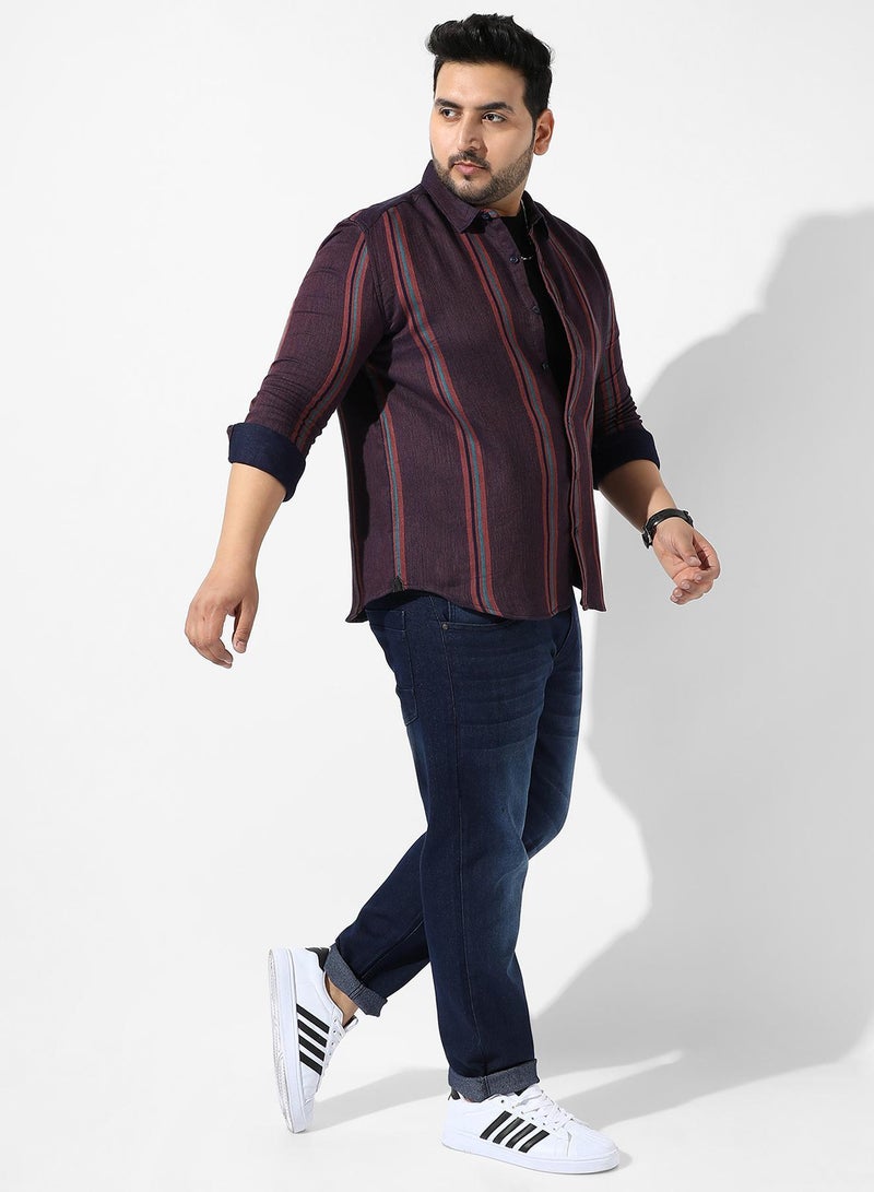 Instafab Plus Men's Maroon Striped Regular Fit Casual Shirt - Image 5
