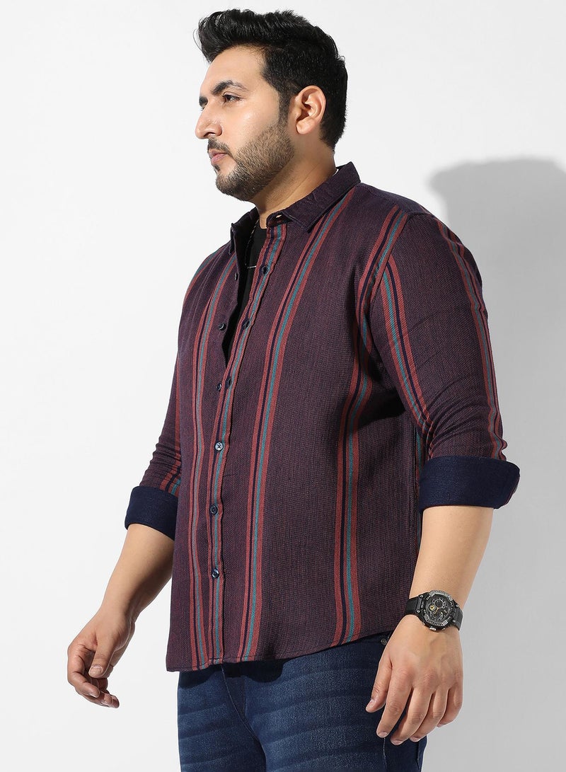 Instafab Plus Men's Maroon Striped Regular Fit Casual Shirt - Image 3
