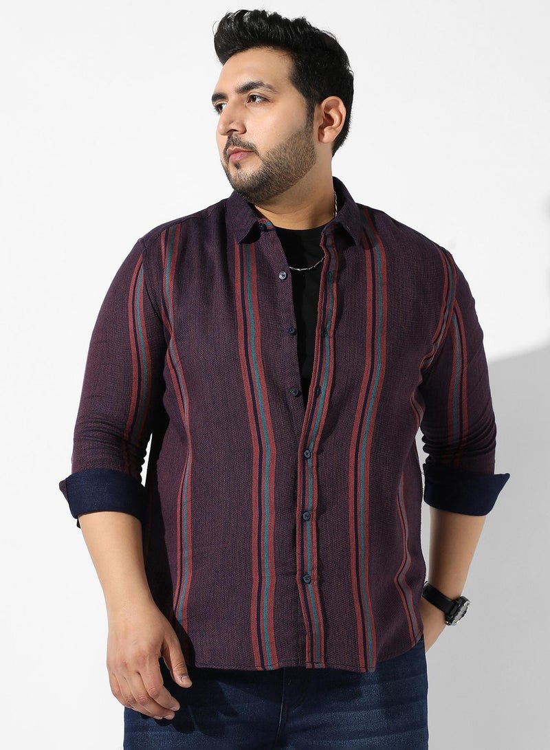 Instafab Plus Men's Maroon Striped Regular Fit Casual Shirt - Image 1