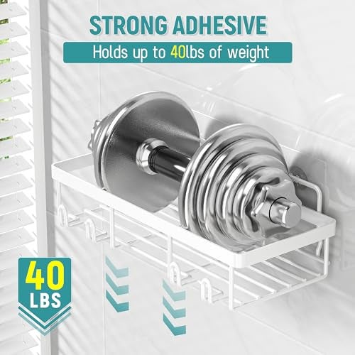 Liuoud 5 Pack Shower Caddy Organizer Rack Shelf for Inside Shower, Self Adhesive Wall Storage Basket Rustproof Stainless Steel Shampoo Holder Bathroom Accessory Decor Set, White - Image 4