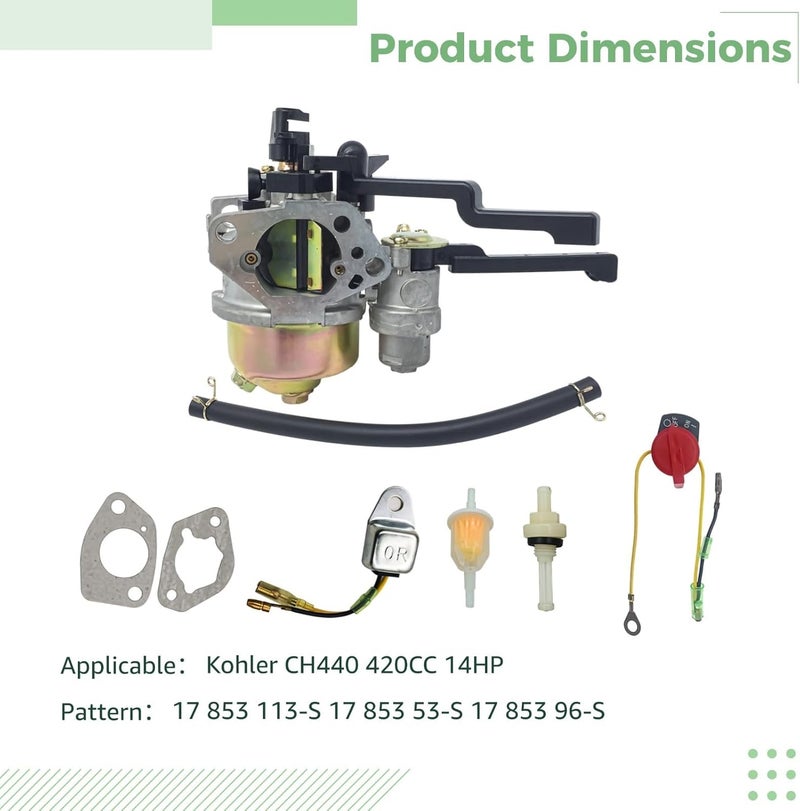 مجموعة كاربوريتر Kohler Command Pro 420Cc Ch440 14Hp – مجموعة كاملة لمحركات مولدات الغاز، بديل كاربوريتر معدني عالي الأداء - Image 3