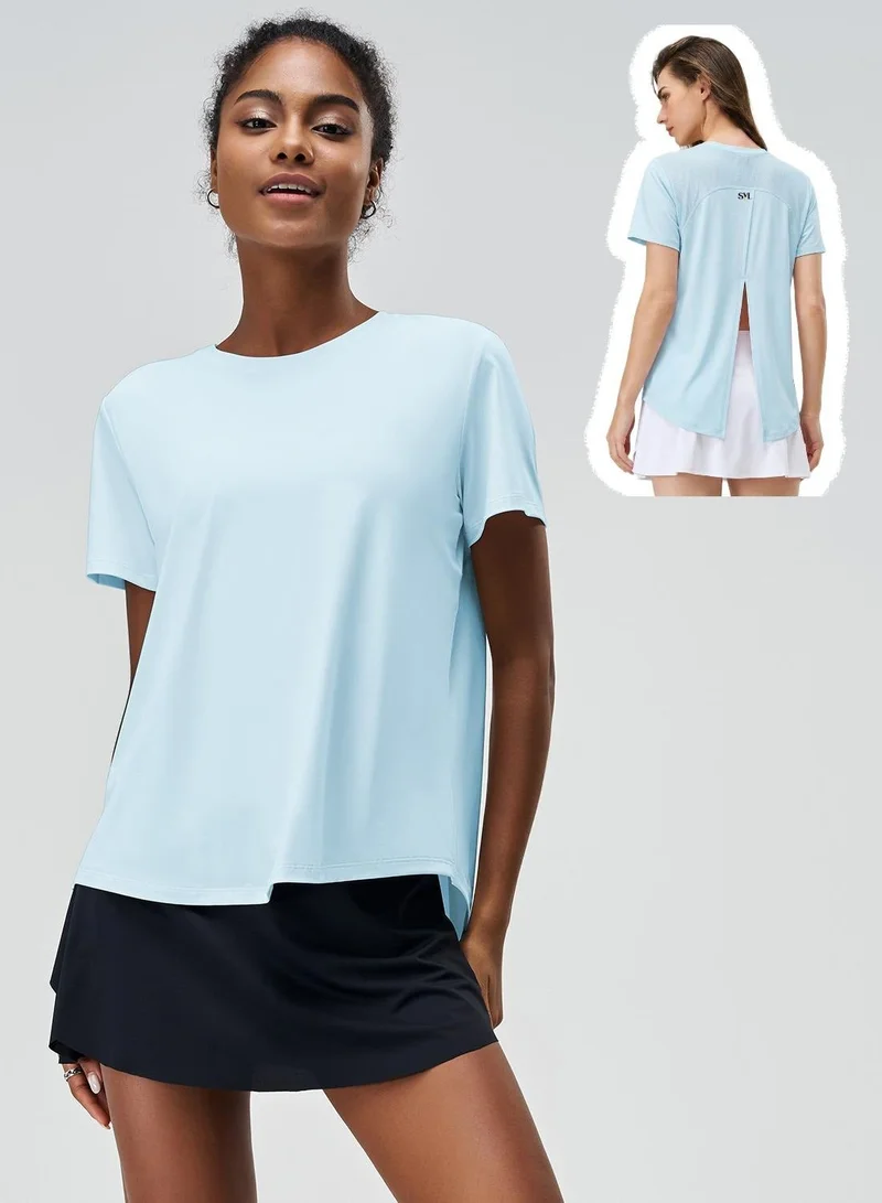 SVL Women's T-shirt with Half Slit Back - Light Blue - SVL
