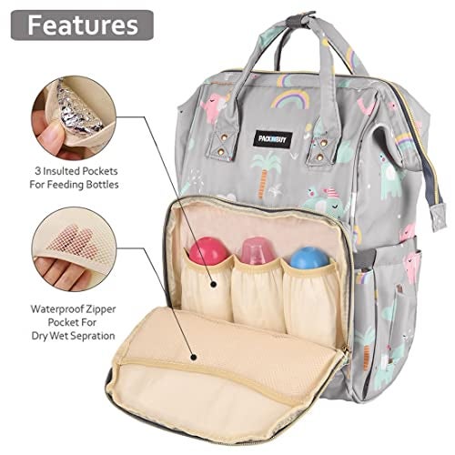 PACKNBUY Baby Diaper Bag Backpack for Mothers for Travel Maternity Hospital Bag for Delivery Women with Multiple Pockets Water Resistant Insulated Bottle Holders Large Capacity (Grey) - Image 2