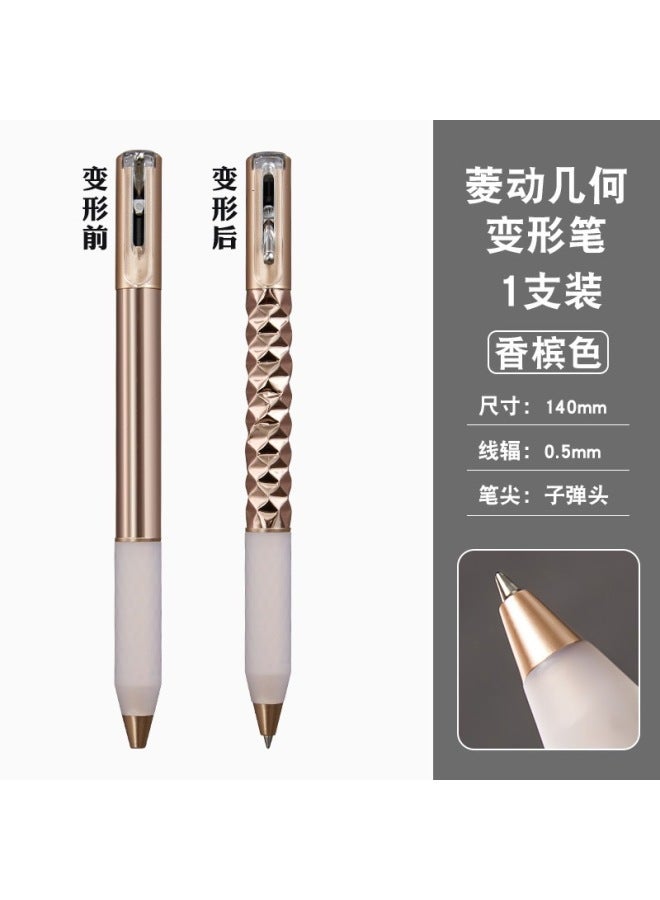 WU Diamond Geometric Deformation Pen Decompression Pen Trendy Push Retractable Pen Ballpoint Pen Creative Stationery For Students - Image 1