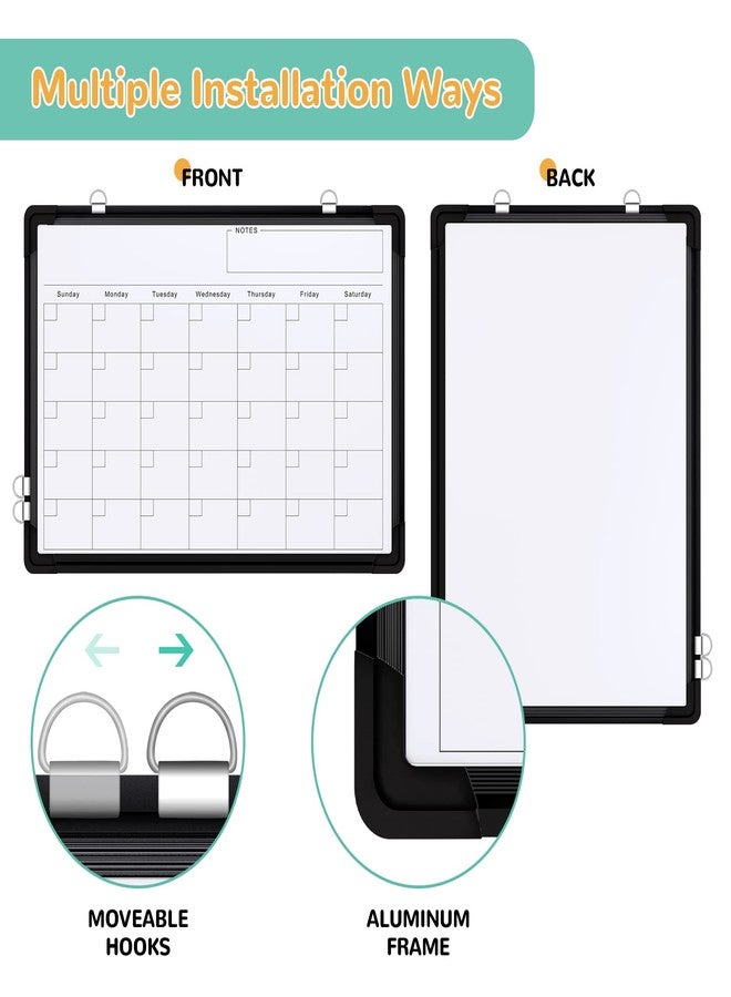 ABERLLS Monthly Calendar Whiteboard for Wall, 16x12 Inches Dry Erase Board, Small Magnetic White Board, Double-Sided Hanging Board for Office School Home Kitchen, Portable Board for Drawing Planning, Black - Image 3