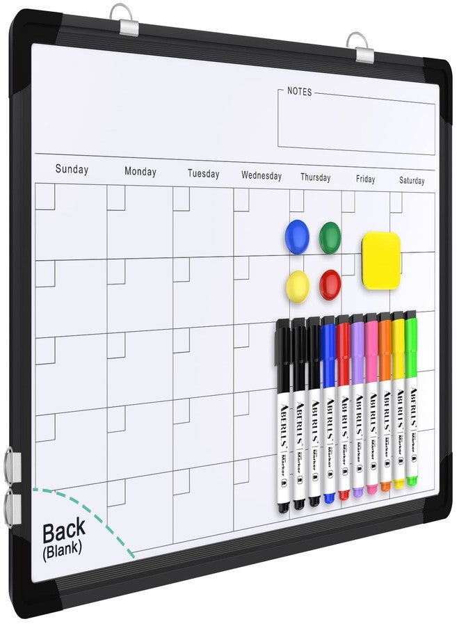 ABERLLS Monthly Calendar Whiteboard for Wall, 16x12 Inches Dry Erase Board, Small Magnetic White Board, Double-Sided Hanging Board for Office School Home Kitchen, Portable Board for Drawing Planning, Black - Image 1