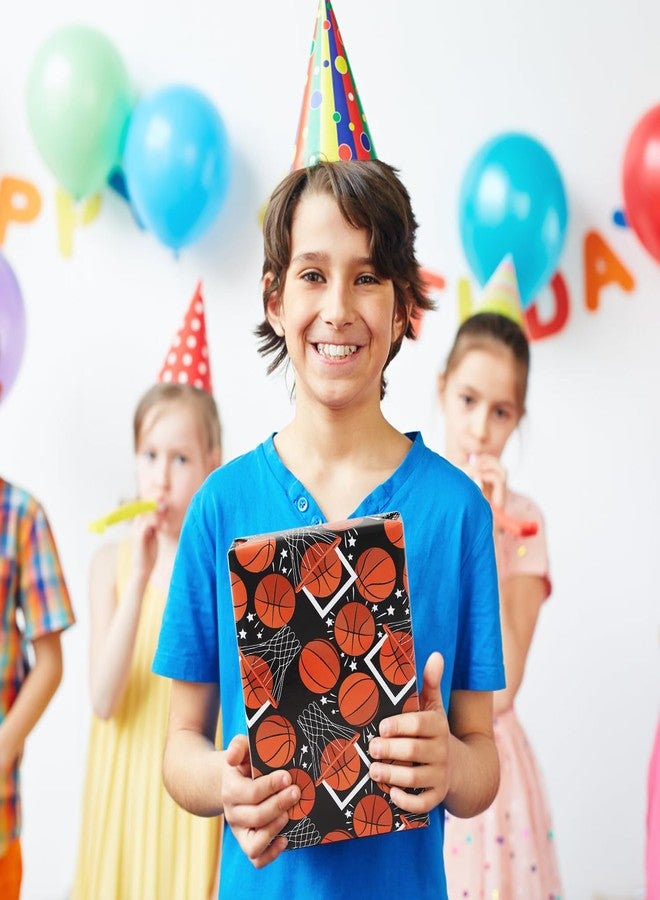 NEPOG ورق تغليف هدايا NEPOG لكرة السلة للأولاد والبنات والأطفال، تصميم رياضي مستوحى من كرة السلة، ورق أسود لحفلات أعياد الميلاد، 6 ورقات مطوية بشكل مسطح، مقاس 20 × 28 بوصة للورقة الواحدة، مثالي لحفلات أعياد الميلاد وحفلات استقبال المولود. - Image 5