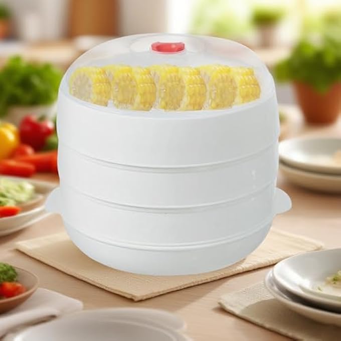 Microwave Veggie Steamer with Lid and Tray Potato Steamer for Microwave Heating Bowl for Potato Meat Corn Dumpling Bacon Dishes Meals Cooking Food - Image 3