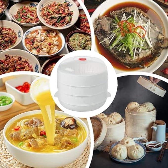 Microwave Veggie Steamer with Lid and Tray Potato Steamer for Microwave Heating Bowl for Potato Meat Corn Dumpling Bacon Dishes Meals Cooking Food - Image 5