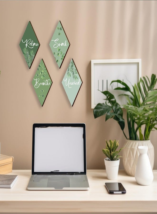 DONFENTHY 4 Pcs Sage Green Bathroom Decor Green Bathroom Accessories Relax Soak Unwind Breathe Wooden Sign Hanging Wall Art for Bedroom Living Room Office Decorations(12x7 Inches) - Image 4