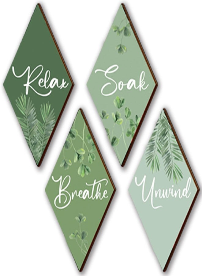 DONFENTHY 4 Pcs Sage Green Bathroom Decor Green Bathroom Accessories Relax Soak Unwind Breathe Wooden Sign Hanging Wall Art for Bedroom Living Room Office Decorations(12x7 Inches) - Image 1