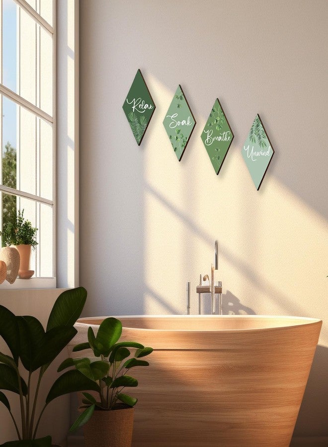 DONFENTHY 4 Pcs Sage Green Bathroom Decor Green Bathroom Accessories Relax Soak Unwind Breathe Wooden Sign Hanging Wall Art for Bedroom Living Room Office Decorations(12x7 Inches) - Image 3