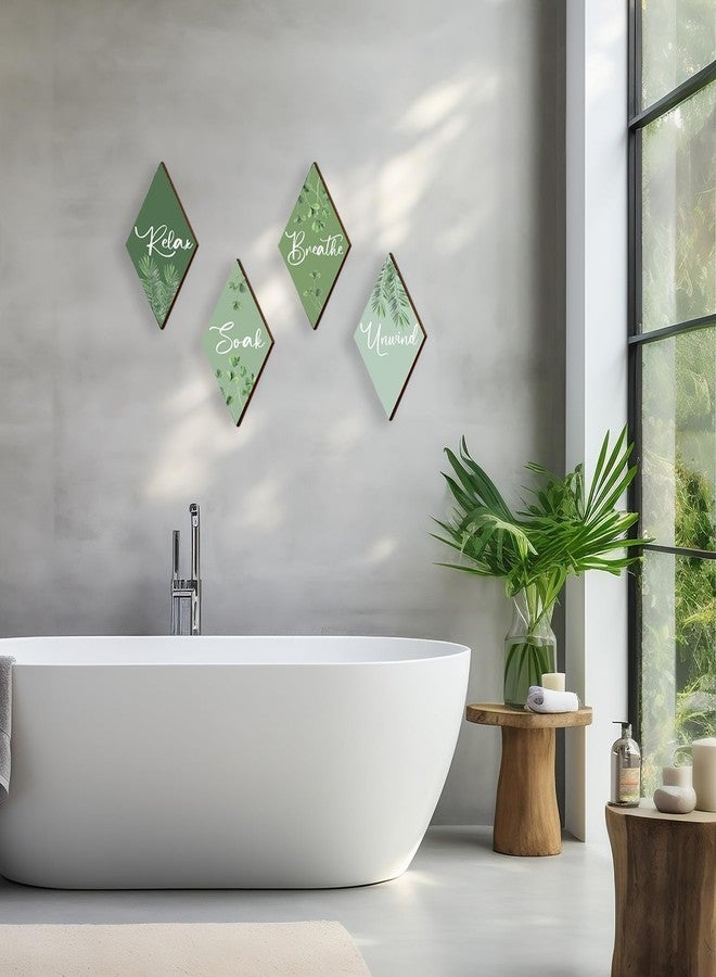 DONFENTHY 4 Pcs Sage Green Bathroom Decor Green Bathroom Accessories Relax Soak Unwind Breathe Wooden Sign Hanging Wall Art for Bedroom Living Room Office Decorations(12x7 Inches) - Image 5