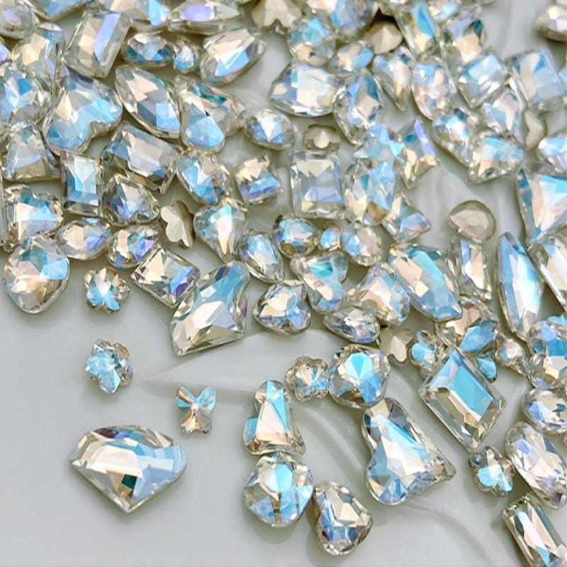 KDCQAH 48 Pcs Big Mix Sizes Different Shape Nail Rhinestones 12 Styles 3D Glass Crystals Diamonds Love Distorts Heart Super Shiny Charms Gems Stones DIY Nail Art Decoration Craft Jewelry (Sparkle White) - Image 3