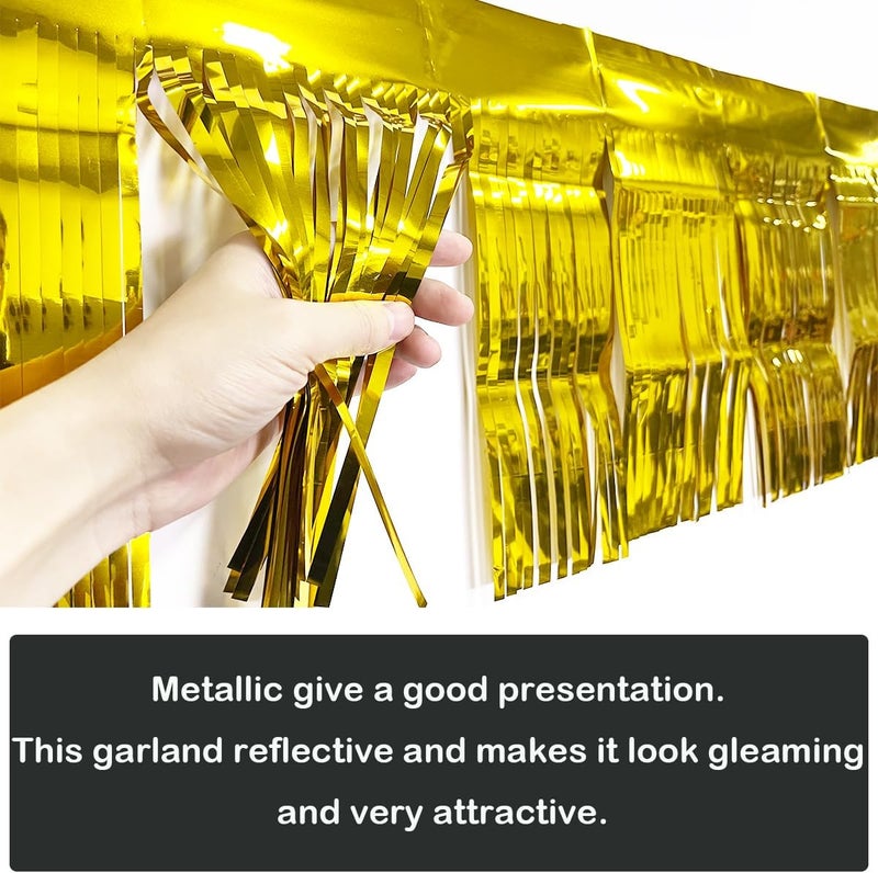 CareCheer 3 Pack Total 30 Feet Foil Fringe Garland Metallic Wall Hanging Drapes Tassel Skirting Tinsel Streamers Decorations for Parade Float Trailer Mardi Gras Party Birthday Wedding (Gold) - Image 2
