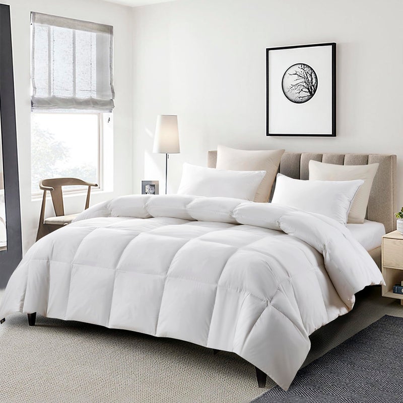 Serta Goose Feather Down Fiber Cotton Comforter King Size - 100% Cotton Duvet Insert - Hotel Luxury Hypoallergenic Bedding Comforter All Season Medium Warmth 106 x 90 Inch White - Image 1