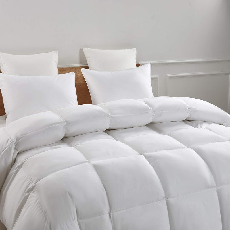 Serta Goose Feather Down Fiber Cotton Comforter King Size - 100% Cotton Duvet Insert - Hotel Luxury Hypoallergenic Bedding Comforter All Season Medium Warmth 106 x 90 Inch White - Image 5