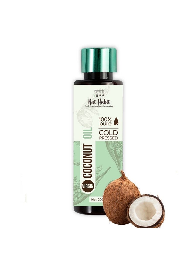عادة نات زيت جوز الهند البكر النقي 100% من Nat Habit المعصور على البارد للبشرة والشعر، من جوز الهند الخام من تاميل نادو وكيرالا | طازج من مطبخنا الأيورفيدي، خالٍ من المواد الحافظة | زيت تدليك الجسم، زيت الشعر، 200 مل - Image 1