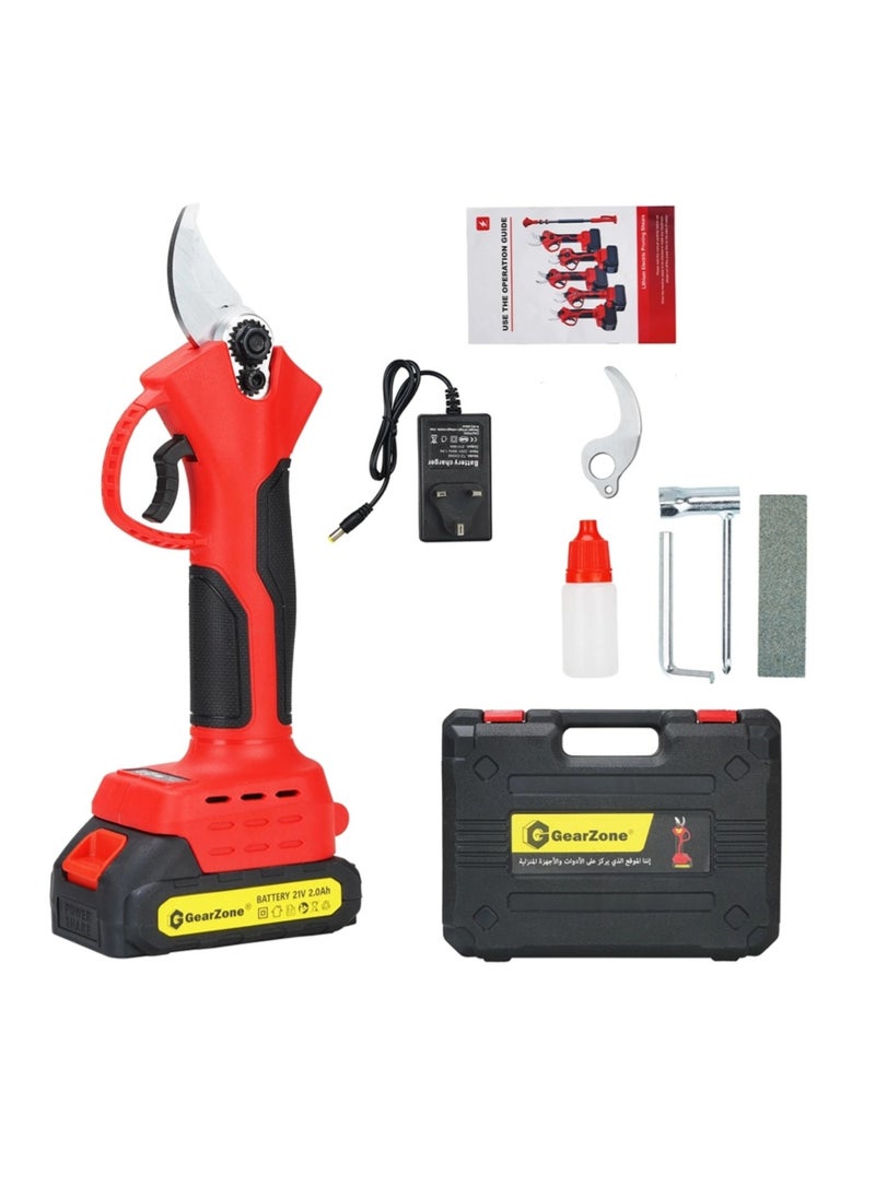 GearZone - Electric Pruning Scissors, 21V Portable Handheld Electric Pruning Shears with 1pcs Battery, Cordless Tree Branch Pruner 25mm Cutting Diameter, Red Color - Image 1