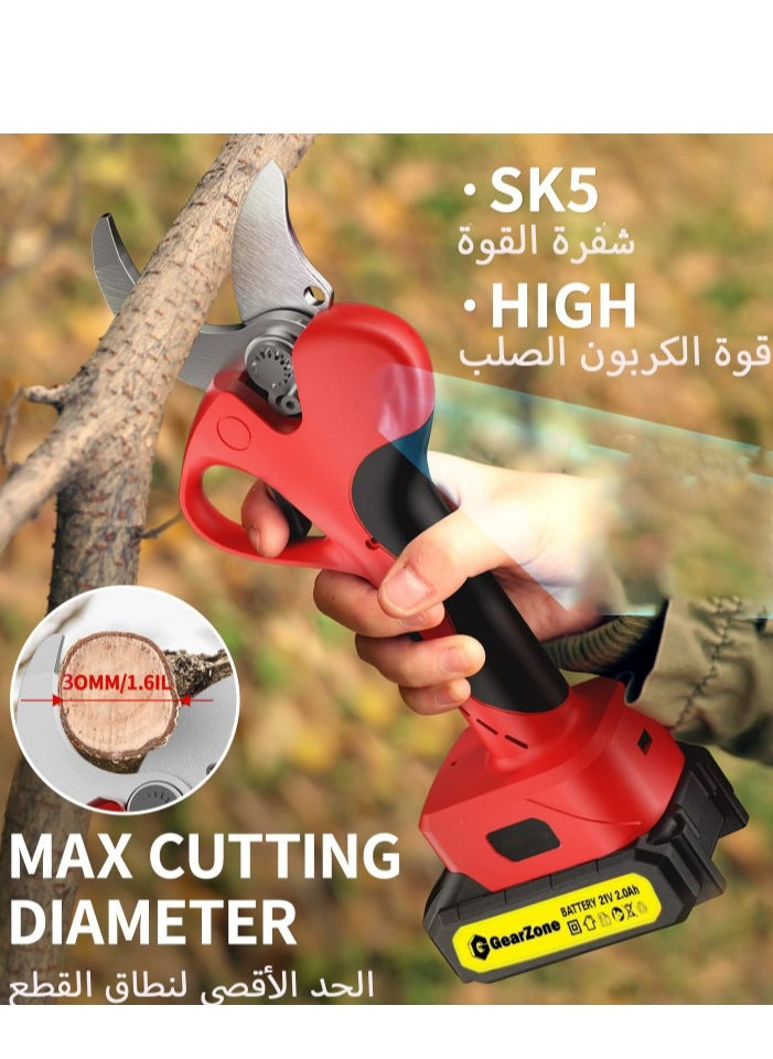 GearZone - Electric Pruning Scissors, 21V Portable Handheld Electric Pruning Shears with 1pcs Battery, Cordless Tree Branch Pruner 25mm Cutting Diameter, Red Color - Image 1