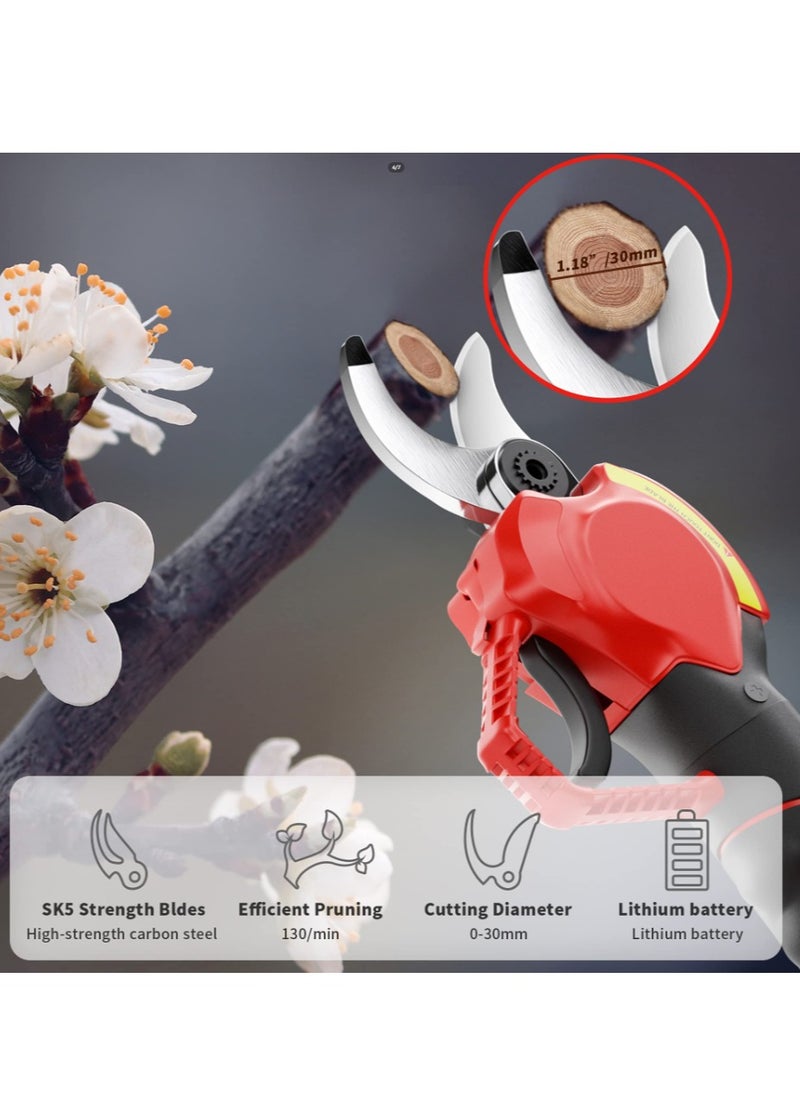 GearZone - Electric Pruning Scissors, 21V Portable Handheld Electric Pruning Shears with 1pcs Battery, Cordless Tree Branch Pruner 25mm Cutting Diameter, Red Color - Image 1