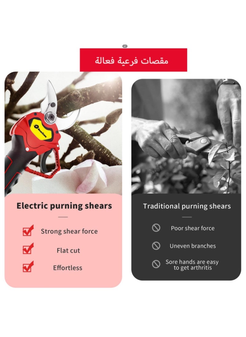 GearZone - Electric Pruning Scissors, 21V Portable Handheld Electric Pruning Shears with 1pcs Battery, Cordless Tree Branch Pruner 25mm Cutting Diameter, Red Color - Image 1