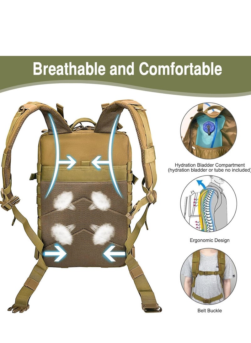45L Tactical Backpack,Military Molle Backpack ,Oxford Cloth,Waterproof ,Breathable,Large 3 Day Assault Pack Rucking Backpack,for Camping,Hiking,Trekking,Hunting,Traveling,Motorcycle,20"(Khaki)