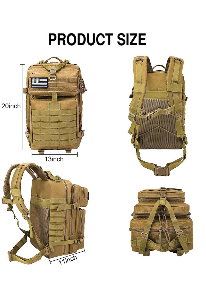 45L Tactical Backpack,Military Molle Backpack ,Oxford Cloth,Waterproof ,Breathable,Large 3 Day Assault Pack Rucking Backpack,for Camping,Hiking,Trekking,Hunting,Traveling,Motorcycle,20"(Khaki)