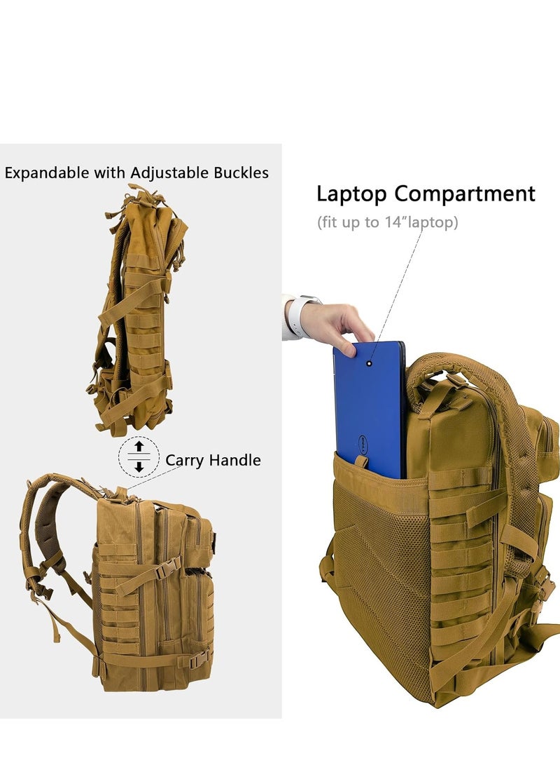 45L Tactical Backpack,Military Molle Backpack ,Oxford Cloth,Waterproof ,Breathable,Large 3 Day Assault Pack Rucking Backpack,for Camping,Hiking,Trekking,Hunting,Traveling,Motorcycle,20"(Khaki)
