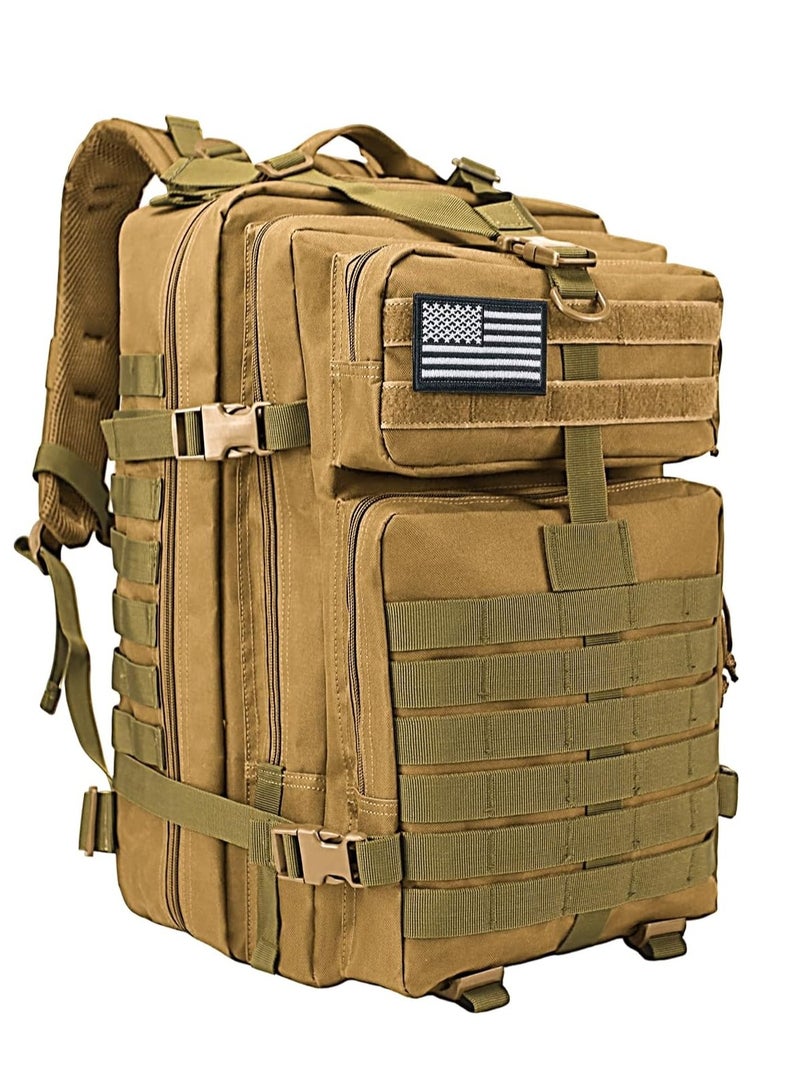 45L Tactical Backpack,Military Molle Backpack ,Oxford Cloth,Waterproof ,Breathable,Large 3 Day Assault Pack Rucking Backpack,for Camping,Hiking,Trekking,Hunting,Traveling,Motorcycle,20"(Khaki)