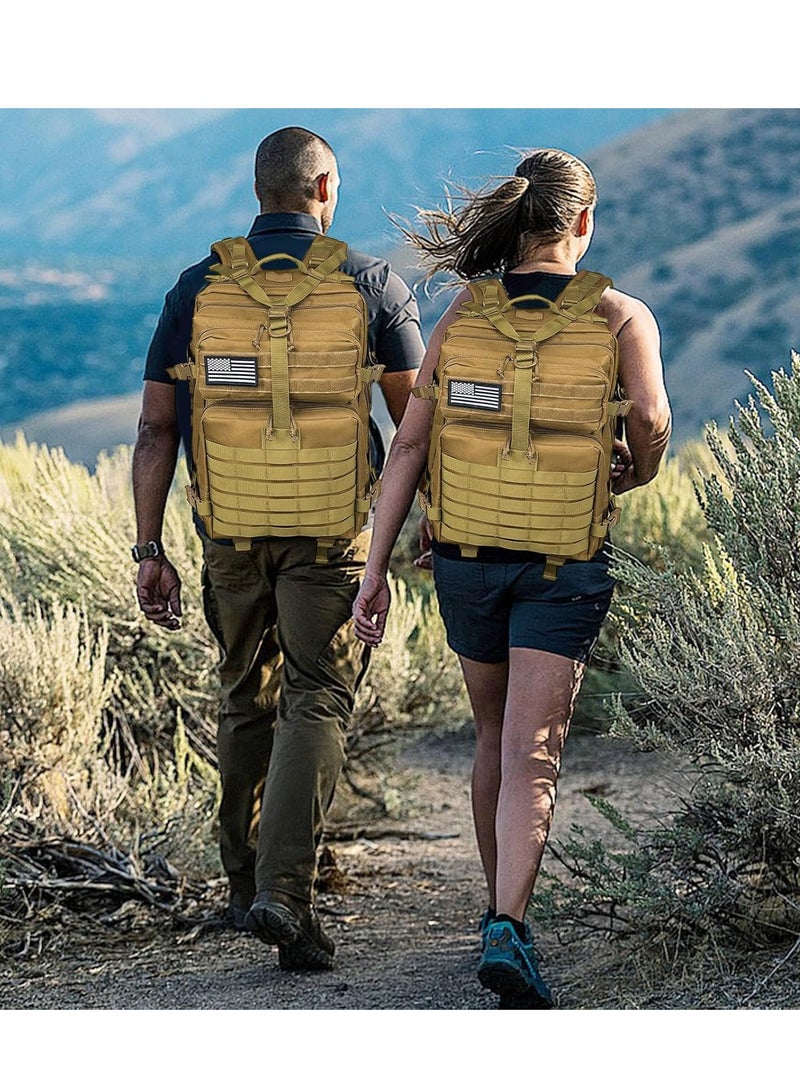45L Tactical Backpack,Military Molle Backpack ,Oxford Cloth,Waterproof ,Breathable,Large 3 Day Assault Pack Rucking Backpack,for Camping,Hiking,Trekking,Hunting,Traveling,Motorcycle,20"(Khaki)