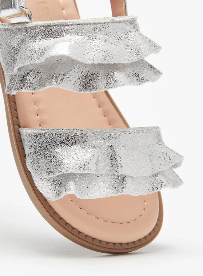 JUNIORS Girls Ruffle Detail Sandals With Hook And Loop Closure