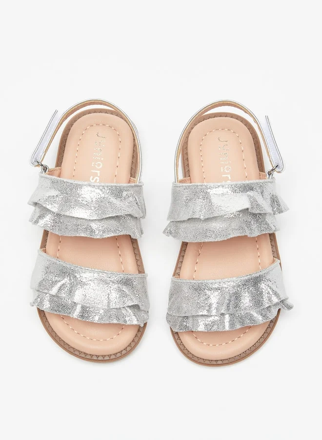 JUNIORS Girls Ruffle Detail Sandals With Hook And Loop Closure