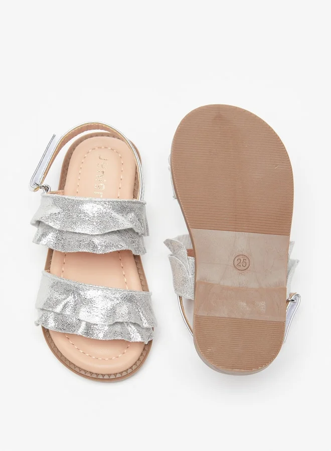 JUNIORS Girls Ruffle Detail Sandals With Hook And Loop Closure