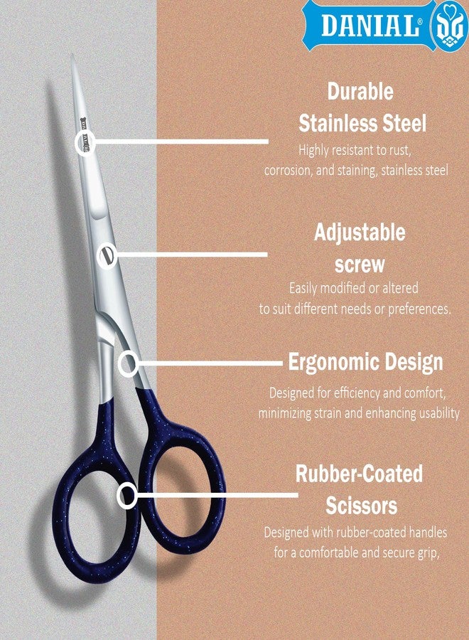 DANIAL 4 Inches Stainless Steel Hair Cutting Scissors for Mustache, Beard, Nose and Eyebrow Grooming -Rubber Coated Grip - Travel Friendly Blue - Red - Image 2