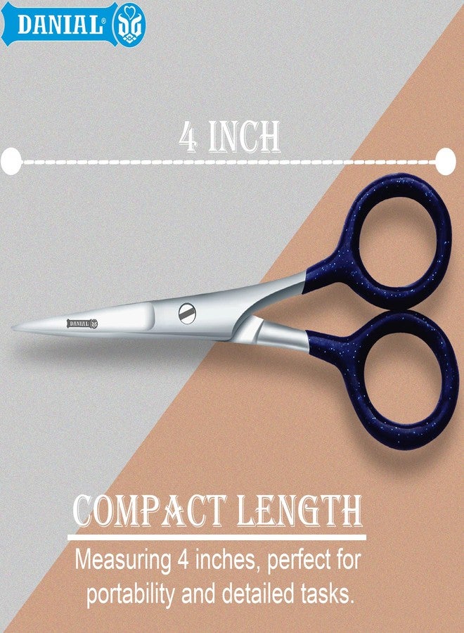 DANIAL 4 Inches Stainless Steel Hair Cutting Scissors for Mustache, Beard, Nose and Eyebrow Grooming -Rubber Coated Grip - Travel Friendly Blue - Red - Image 3
