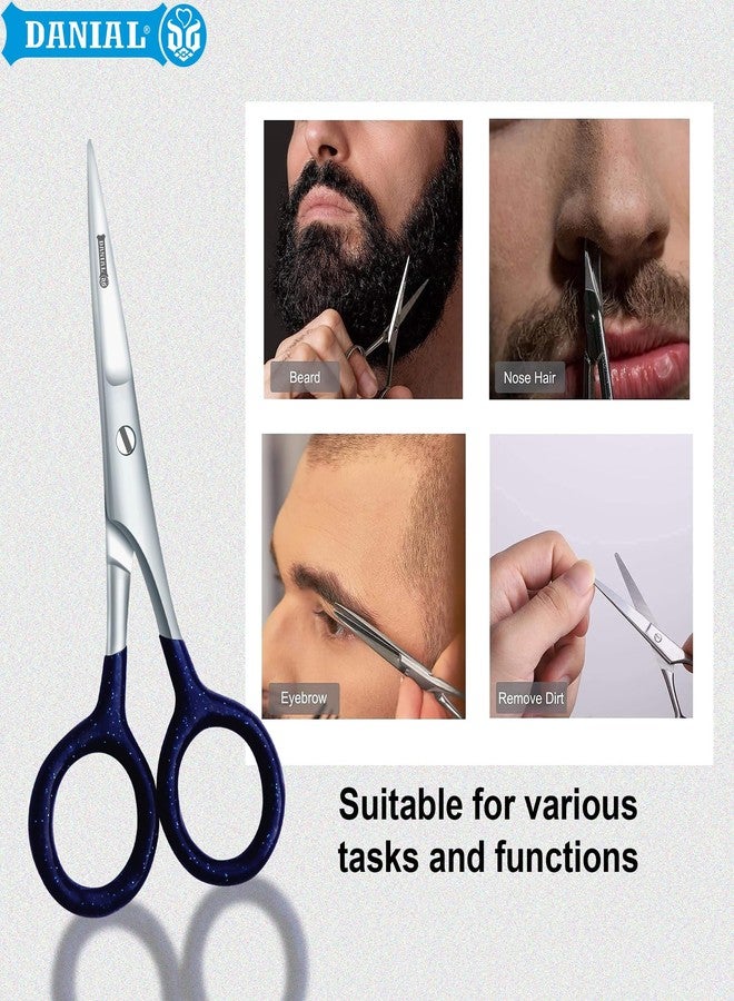 DANIAL 4 Inches Stainless Steel Hair Cutting Scissors for Mustache, Beard, Nose and Eyebrow Grooming -Rubber Coated Grip - Travel Friendly Blue - Red - Image 5