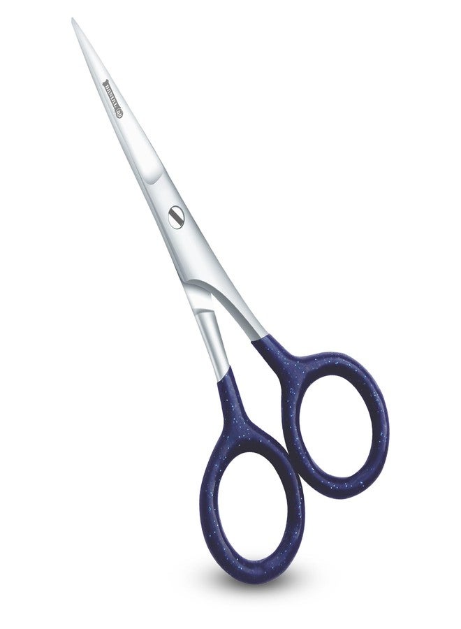 DANIAL 4 Inches Stainless Steel Hair Cutting Scissors for Mustache, Beard, Nose and Eyebrow Grooming -Rubber Coated Grip - Travel Friendly Blue - Red - Image 1