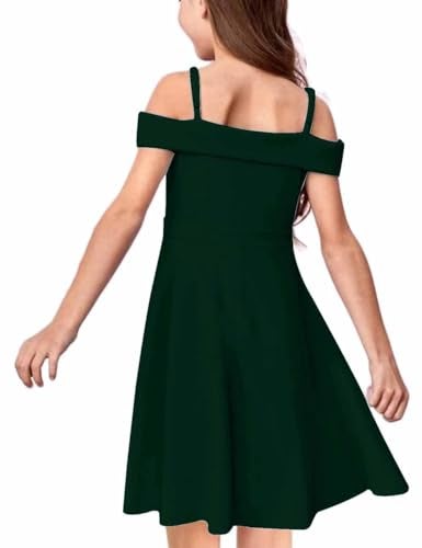 LuckyShe Tween Girls Elegant Princess Cold Shoulder Fold Pleated High Waist Flared A Line Formal Party Dresses,Emerald Green,11-12 Years - Image 3