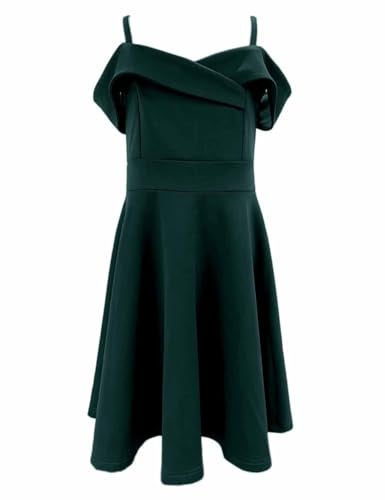LuckyShe Tween Girls Elegant Princess Cold Shoulder Fold Pleated High Waist Flared A Line Formal Party Dresses,Emerald Green,11-12 Years - Image 4