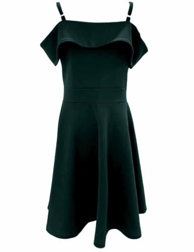 LuckyShe Tween Girls Elegant Princess Cold Shoulder Fold Pleated High Waist Flared A Line Formal Party Dresses,Emerald Green,11-12 Years - Image 5