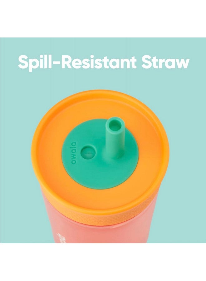 Owala Owala Kids Insulation BPA-Free Plastic Tumbler with Spill Resistant Flexible Straw, Easy to Clean, Kids Water Bottle, Great for Travel, Dishwasher Safe, 15 Oz, Orange and Peach (Watermelon) - Image 1