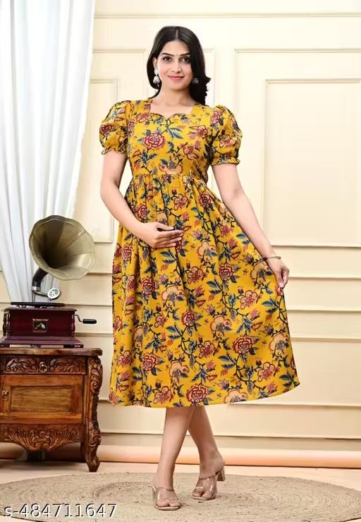 ASSUME FAB Women's Viscose Cotton Maternity Kurti for Feeding Zippers Yellow(Large - Image 5