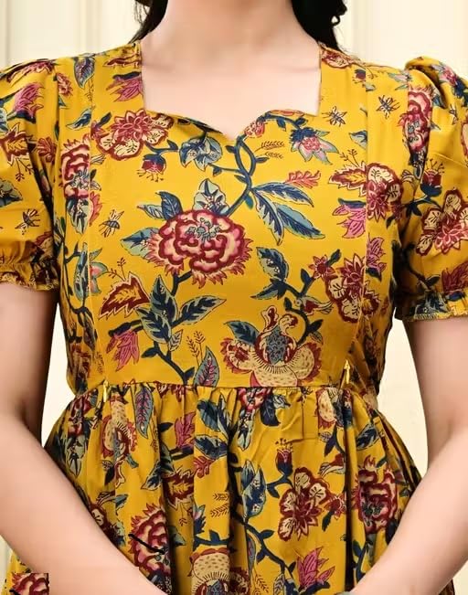 ASSUME FAB Women's Viscose Cotton Maternity Kurti for Feeding Zippers Yellow(Large - Image 3
